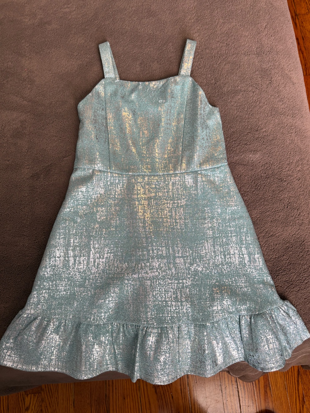 Zac Posen One-Shoulder Metallic Mint-Gold Cocktail Dress